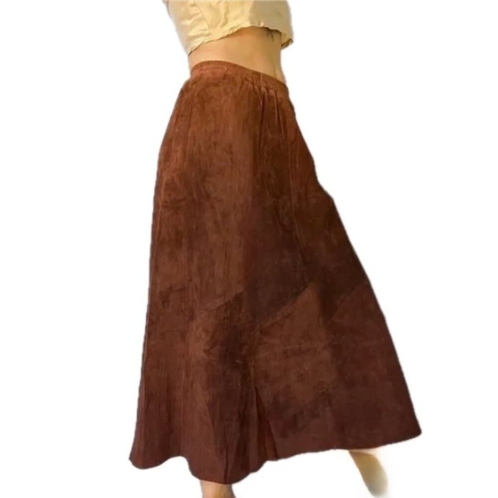 J.McLaughlin Real Suede Midi Skirt Boho A-line Western Flare Women's S Vintage - Picture 2 of 9
